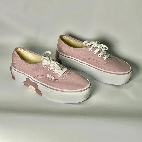 Vans Pink Canvas Platform Sneakers W/ Floral Design Womens Size 6.5 - Picture 3 of 9